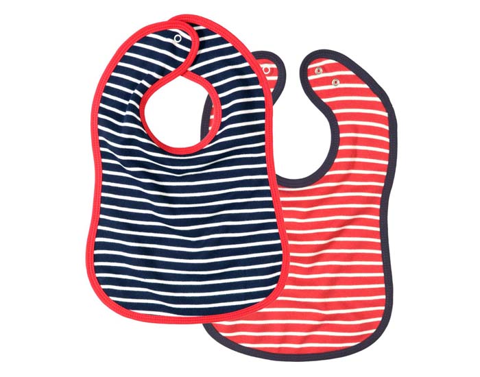 LIVING CRAFTS Lot de 2 Bavoirs Coton Bio - Bleu Rouge