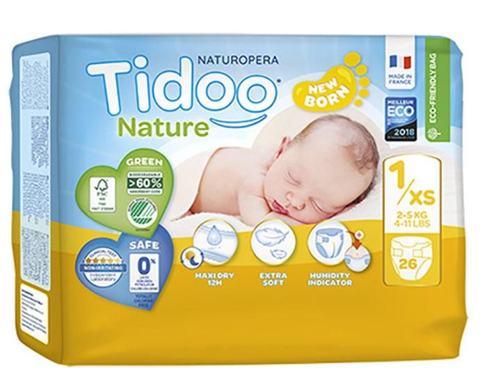 TIDOO Pack 2x26 Couches Ecologiques - Nourrisson T1 (2-5kg) Taille 1 / 2-5kg / 2x26 couches