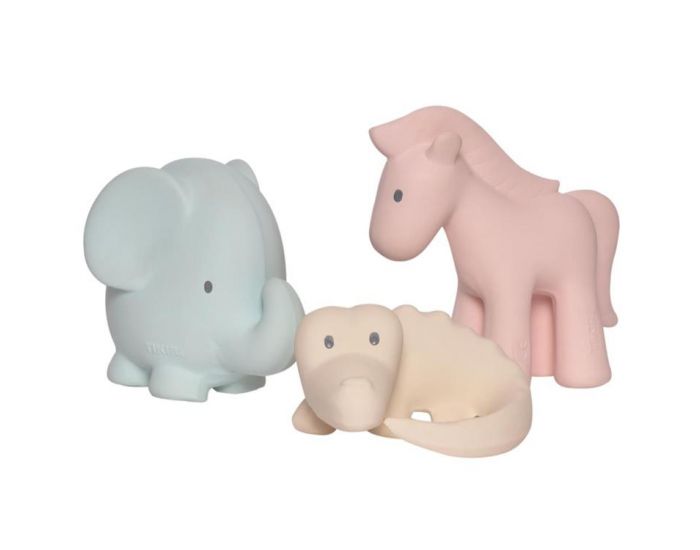 TIKIRI Set de 3 Animaux en Caoutchouc Naturel Marshmallow - D�s la naissance