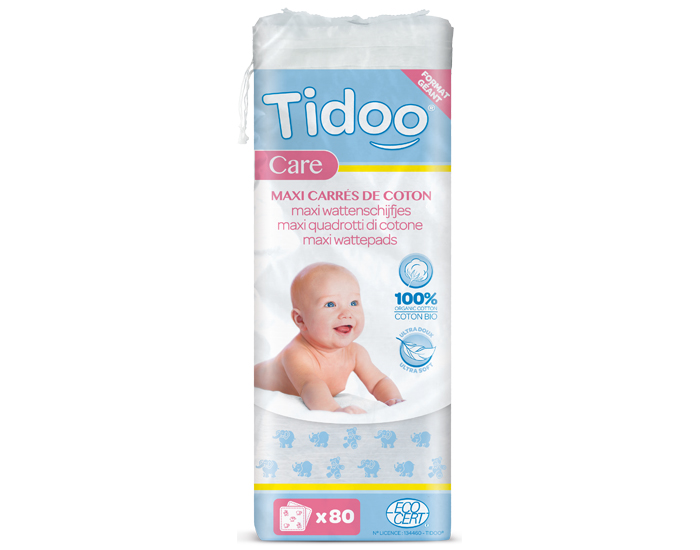 TIDOO Maxi Carrés de Coton pour Bébé - 80 Unités
