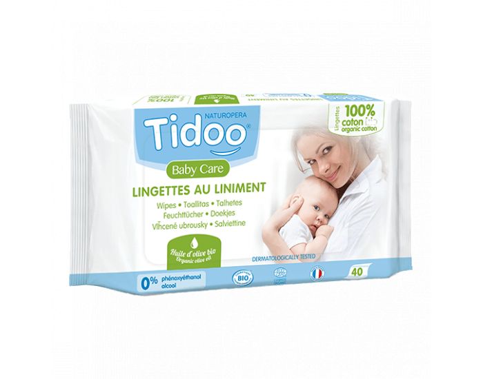 TIDOO Lingettes au Liniment � l'Huile d'Olive Bio - 40 lingettes