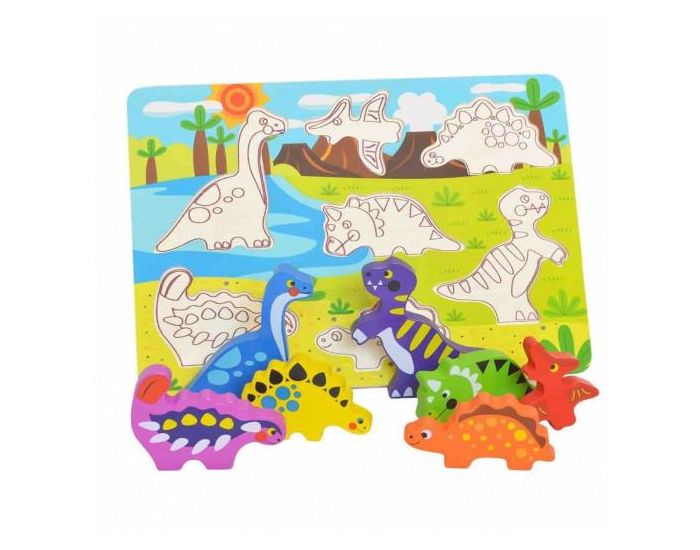 TOOKY TOY Jouet bb Chunky puzzle en bois, Dinosaures - Ds 12 Mois