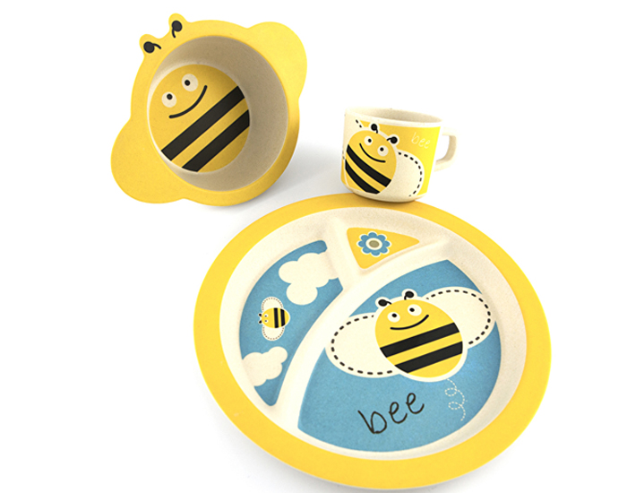 PURE KIDS Set Repas Bb en Fibre de Bambou 3 Pices - Abeille