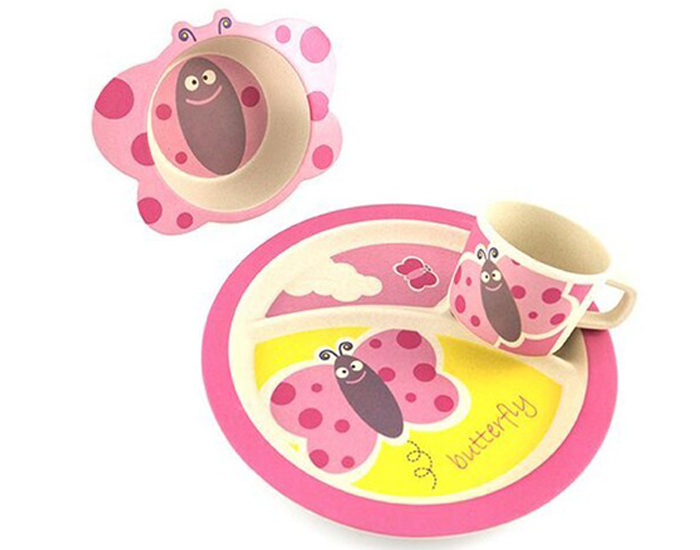 PURE KIDS Set Repas Bb en Fibre de Bambou 3 Pices - Papillon