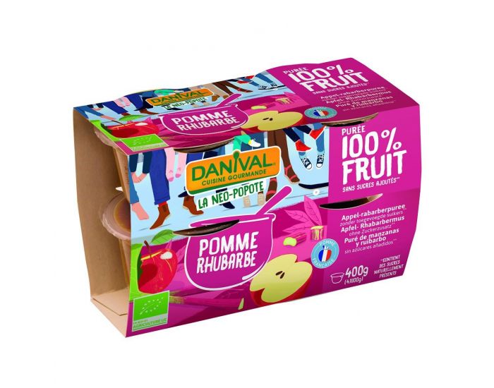 DANIVAL Pure 100% fruits pomme-rhubarbe 4x100g bio