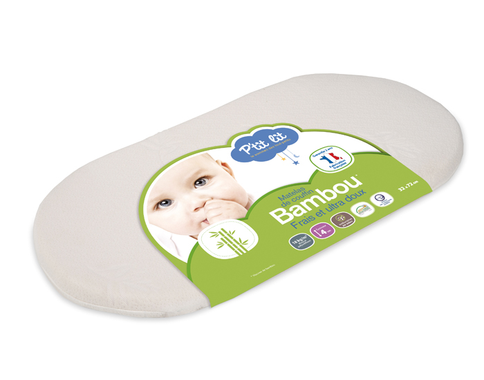 P'TIT LIT Matelas Couffin Bamboo - 32 x 72 cm