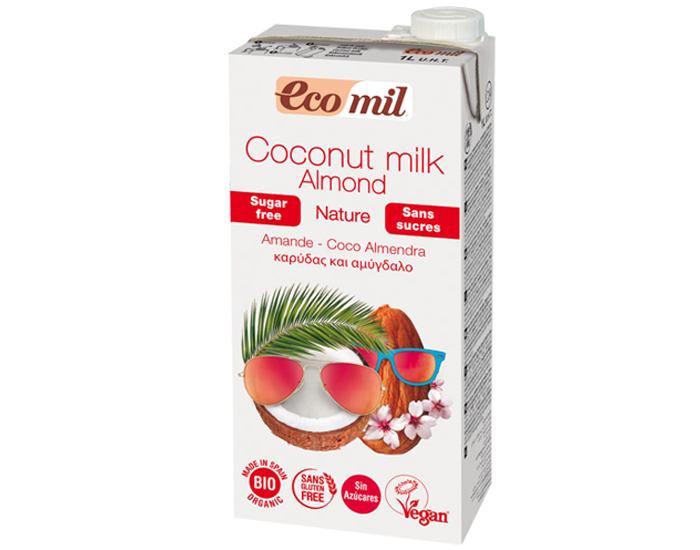 ECOMIL Lait Coco Amandes Nature Bio - Sans Sucres - 1 L