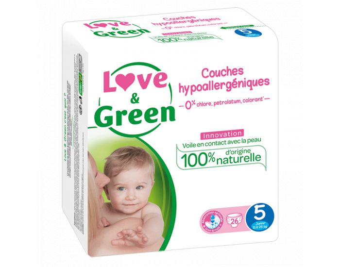 LOVE & GREEN Couches Hypoallerg�niques - Taille 5 (11 � 25Kg) Paquet de 40 couches