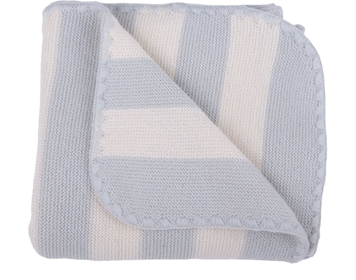 POPOLINI Couverture en Laine bio - Ray Ecru-Gris - 90 x 90 cm