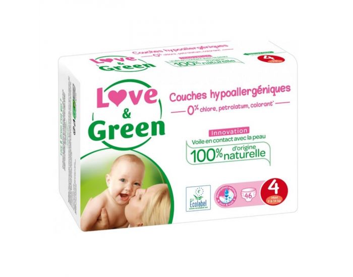 LOVE & GREEN Couches Hypoallerg�niques - Taille 4 (7 � 14Kg) Paquet de 46 couches