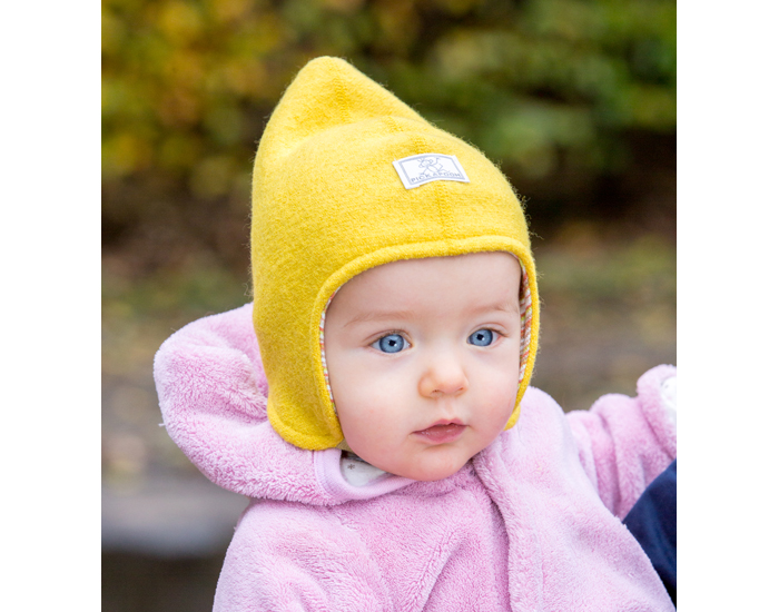 PICKAPOOH Bonnet Bb Rversible Feutre de Laine Flora - Jaune et Multicolore 