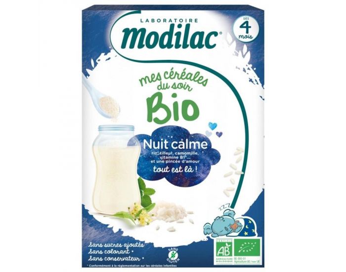 MODILAC Premi�res C�r�ales Nuit Calme Bio - D�s 4 mois - 250 Grammes