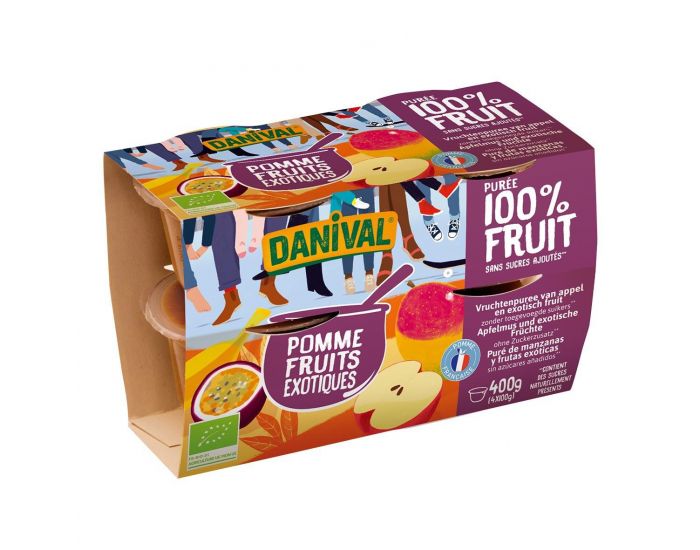 DANIVAL Pure 100% fruits pomme-fruits exotiques 4x100g bio