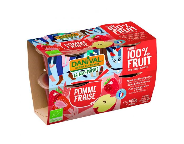 DANIVAL Pure 100% fruits pomme-fraise 4x100g bio