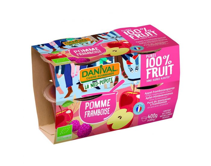 DANIVAL Pure 100% fruits pomme-framboise 4x100g bio