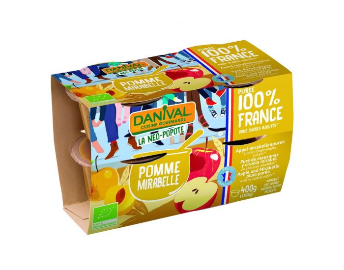 DANIVAL Pure 100% fruits pomme-mirabelle 4x100g bio