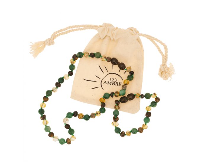  Pack Collier + Bracelet - Ambre vert et Jade d'Afrique