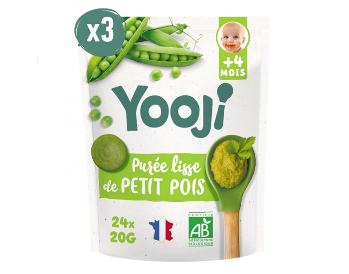 YOOJI Pur�e de Petit Pois Bio 3 x 480g - D�s 4 mois