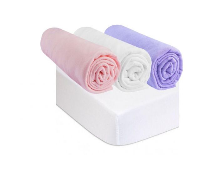 EASY DORT Lot de 3 Draps Housse + 2 Al�ses - Rose / Blanc / Parme 60x120 cm