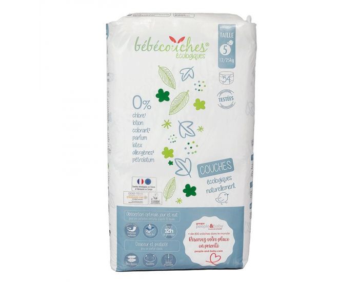 BEBECOUCHES ECOLOGIC Couches Ecologiques T5 / 12-25kg / Sachet de 54 couches