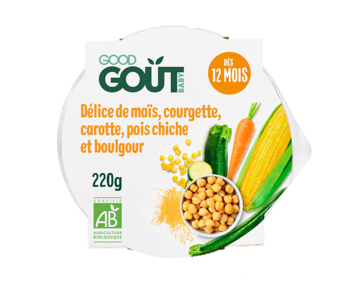 GOOD GOUT Petit Plat pour Bébé 250 g - Maïs, Courgette, Carotte, Pois chiche, Boulgour - Dès 12 mois