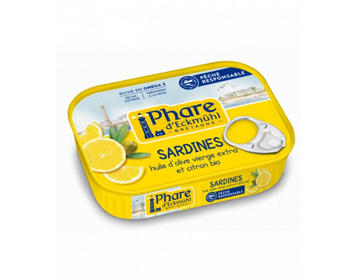 PHARE D'ECKMHL Sardines au Citron et  l'Huile d'Olive Vierge Extra Bio - 135 g