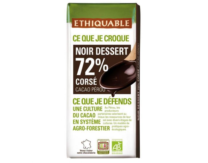 ETHIQUABLE Chocolat Noir Dessert 72% - Bio & quitable - 200 g