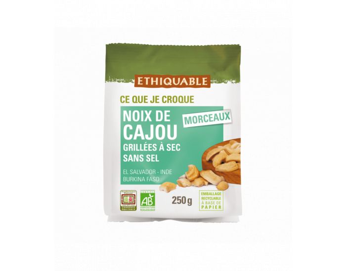 ETHIQUABLE Noix de Cajou grilles SANS SEL - bio & quitable - 250 g