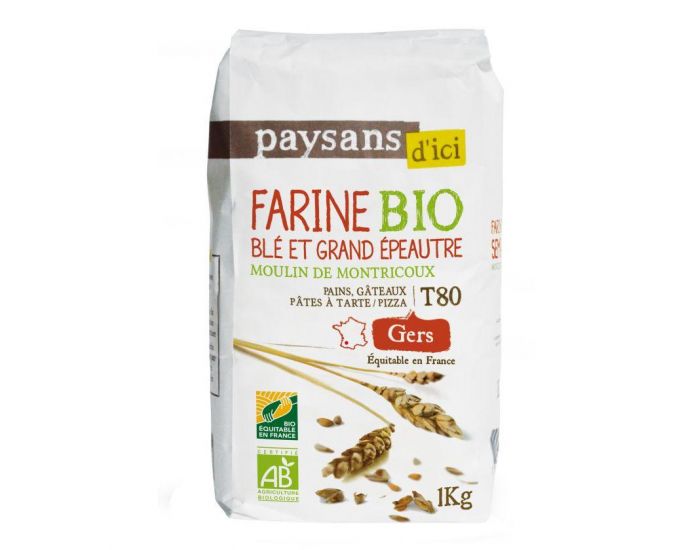 PAYSANS D'ICI Farine de Bl et Grand peautre T80 Bio & Equitable - 1 kg