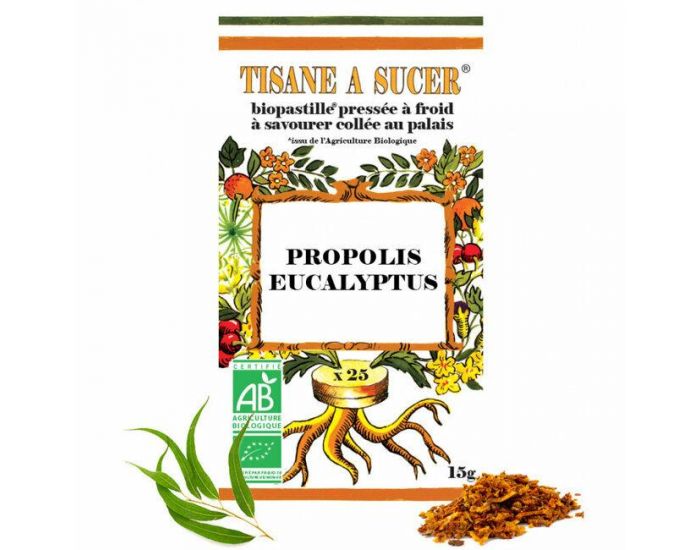 BIOPASTILLE Tisane � sucer - Propolis Eucalyptus bio - 25 pastilles