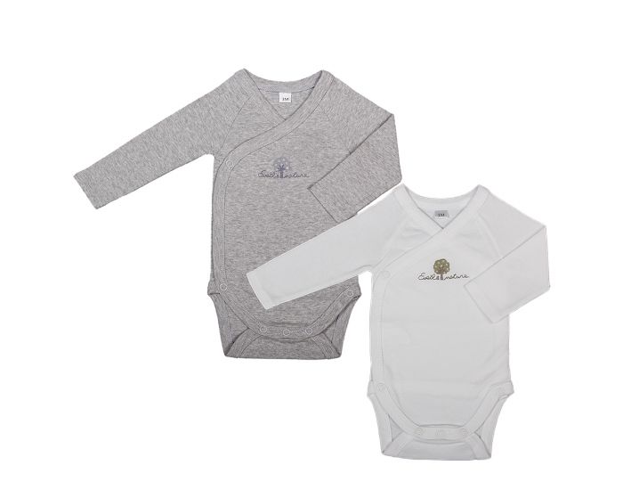 EVEIL ET NATURE Lot de 2 Bodys - Gris/Blanc