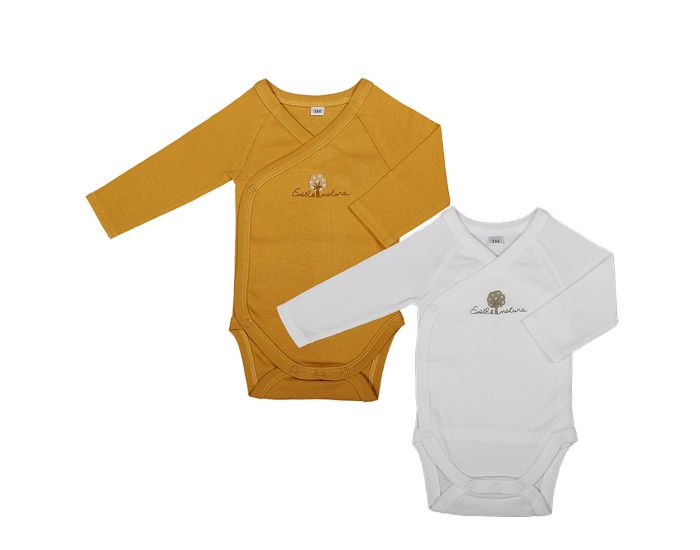 EVEIL ET NATURE Lot de 2 Bodys - Ambre/Blanc