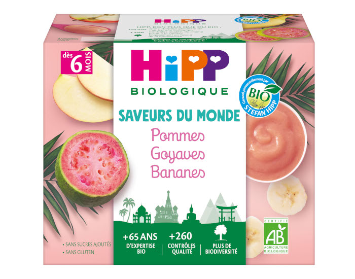 HIPP Coupelles Fruits Saveur du Monde - 4 x 100 g - Ds 6 mois Pommes Goyaves Bananes