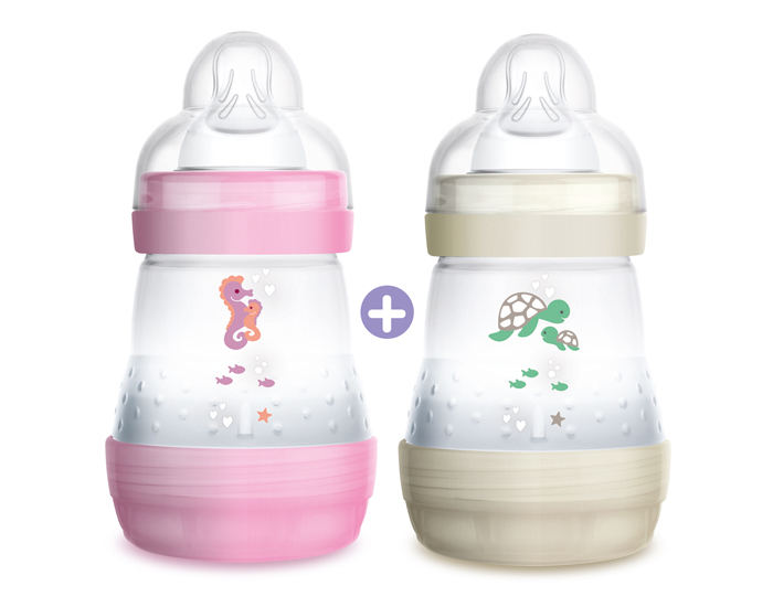 MAM Lot de 2 Biberons Easy Start Anti Colique - 160 ml - Rose et Blanc