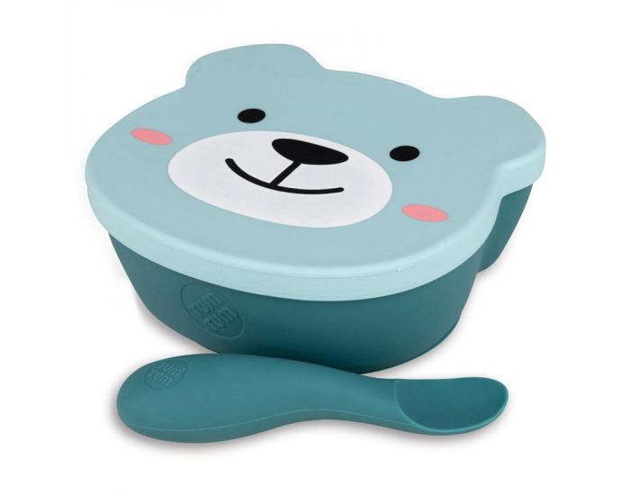 TUM TUM Set Bol Ventous� et Cuill�re en Silicone - Ourson Bleu