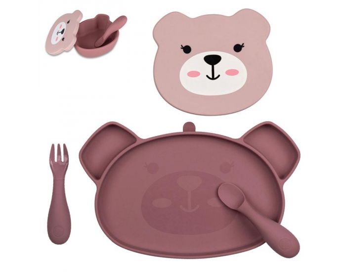 TUM TUM Set Repas en Silicone - Ourson Rose