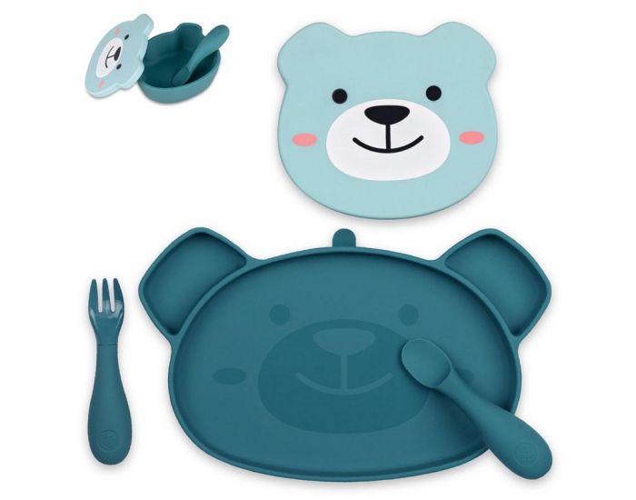 TUM TUM Set Repas en Silicone - Ourson Bleu