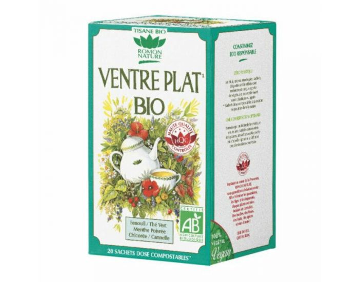 ROMON NATURE Tisane Ventre Plat Bio - Fenouil, Th vert - 20 Sachets