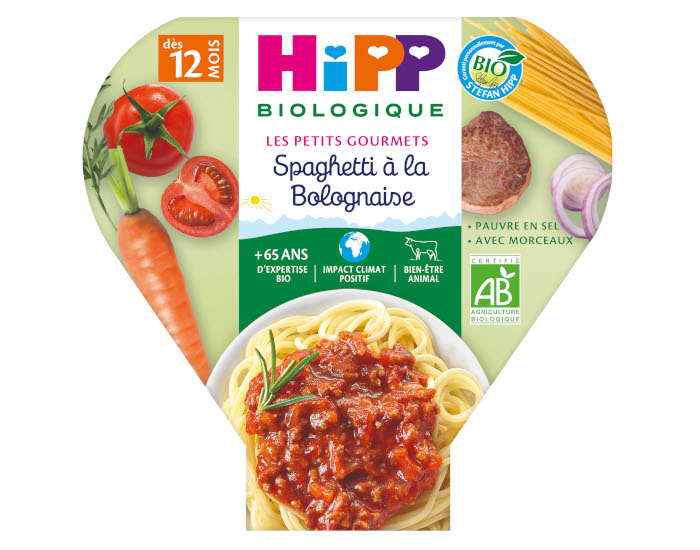 HIPP Assiette - Les Petits Gourmets - 200, 230g ou 260g Spaghetti à la Bolognaise - 12M