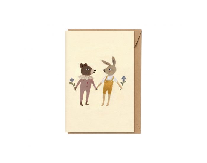 MAIN SAUVAGE Carte de Voeux A5 Double - Teddy and Bunny