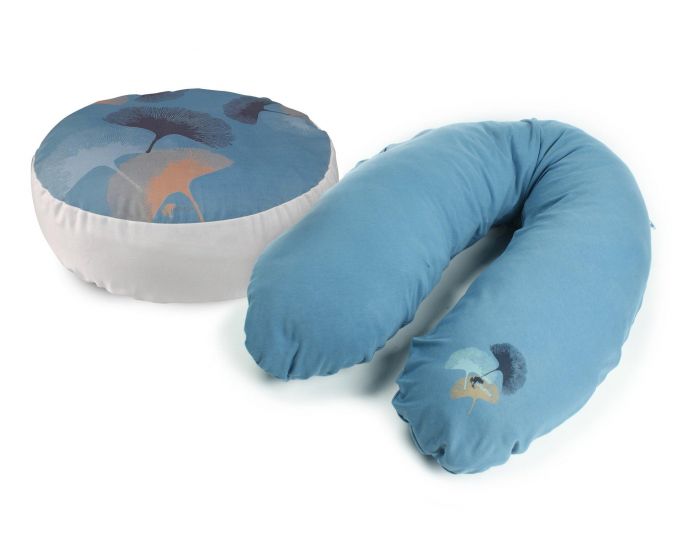 NATURNA Coussin d'Allaitement Zen 3 en 1 - Bleu Hana - Rembourrage li�ge - Coton Bio