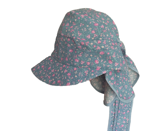 PICKAPOOH Chapeau Long Enfant en Coton Bio - Cora - Bleu Liberty