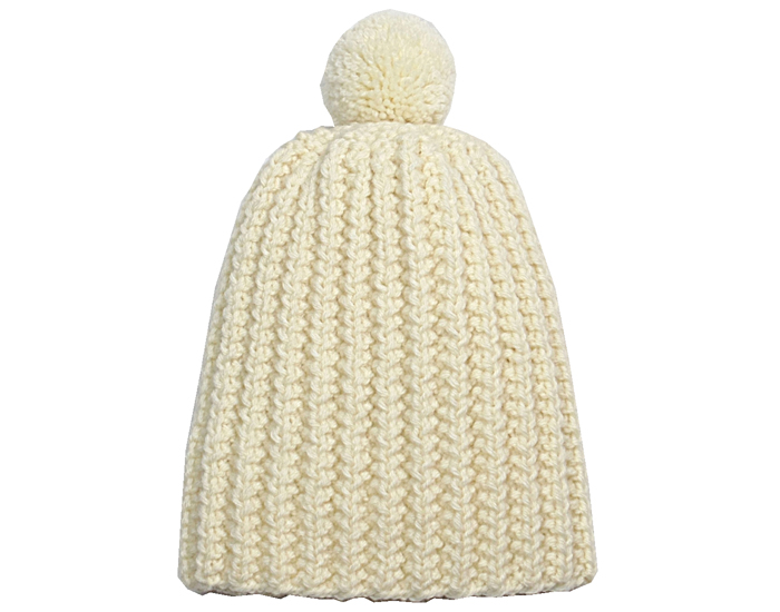 TIDOOBIO Bonnet Pompon Tricot Main - Ecru - 12-18 mois