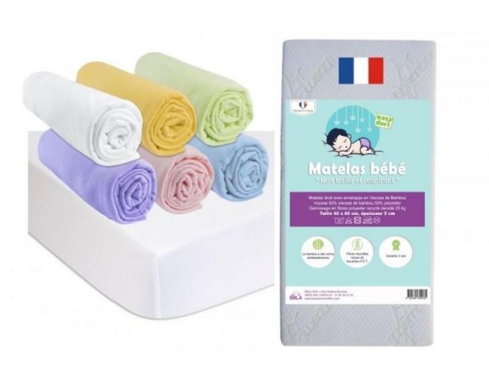 EASY DORT Matelas + 6 Draps Housse Multi + 2 Al�ses Coton - 40x80 cm