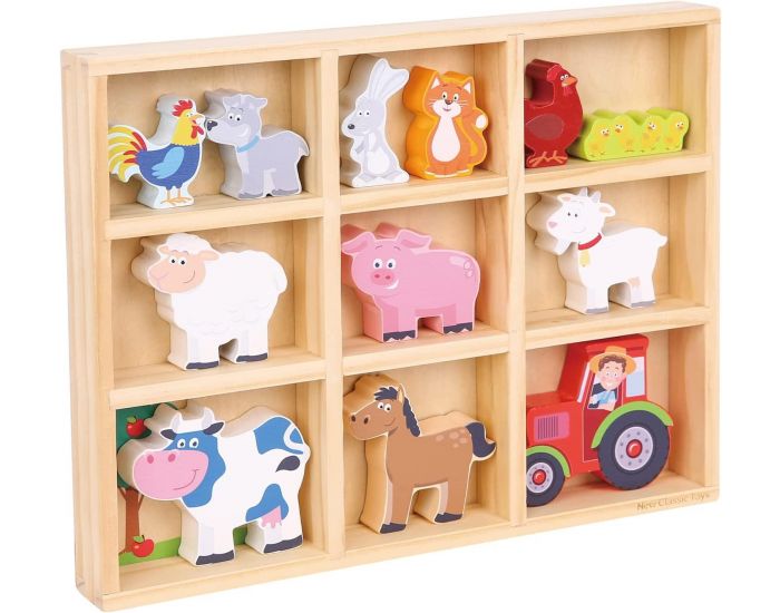 NEW CLASSIC TOYS Figurines en Bois Animaux Ferme - Ds 1 an