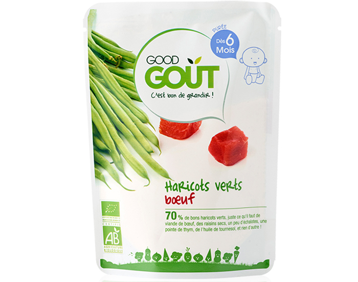 GOOD GOUT Petit Plat pour Bb 190 g - Haricots Verts-Boeuf - Ds 6 mois