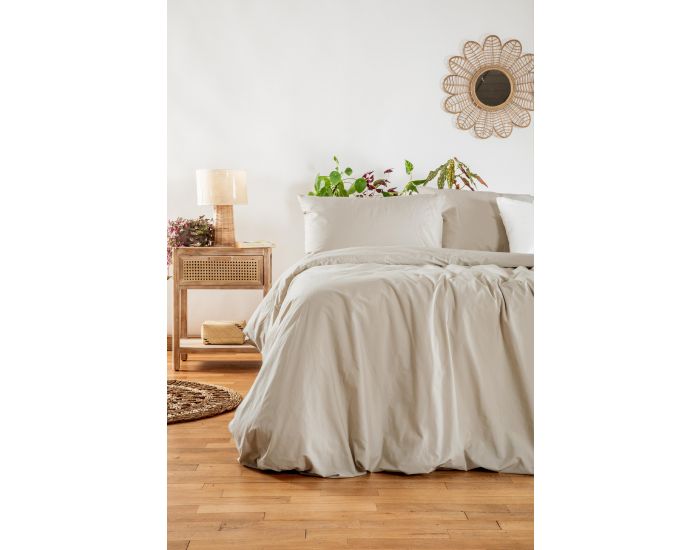 KADOLIS Drap Housse en Percale de Coton Bio Lav� Adulte - D�sert