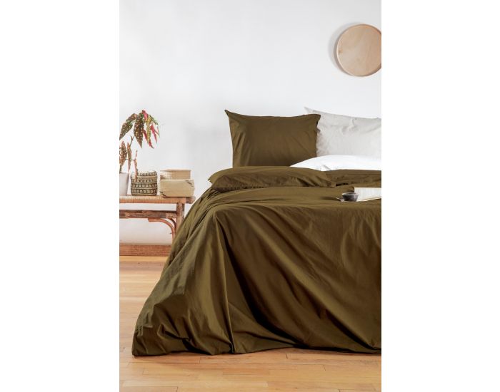 KADOLIS Drap Housse en Percale de Coton Bio Lav� Adulte - Toundra