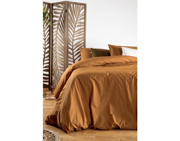 KADOLIS Drap Housse en Percale de Coton Bio Lav� Adulte - Argile 140 x 190 cm