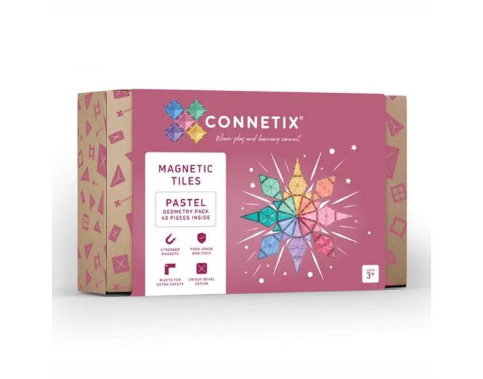 CONNETIX Jeu magntique translucide Geometry Pack Pastel - 40 pices - CONNETIX